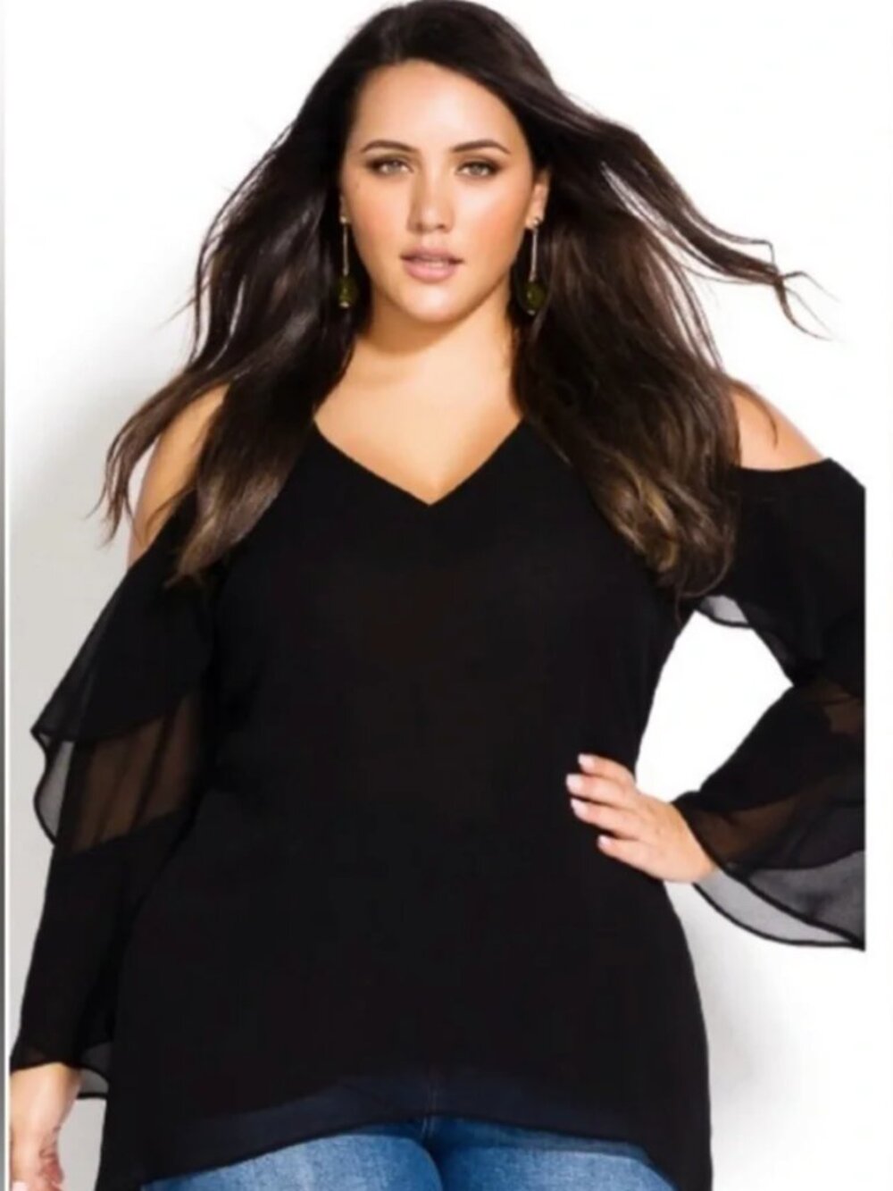 City Chic Cold Shoulder Hi Low Hem Top